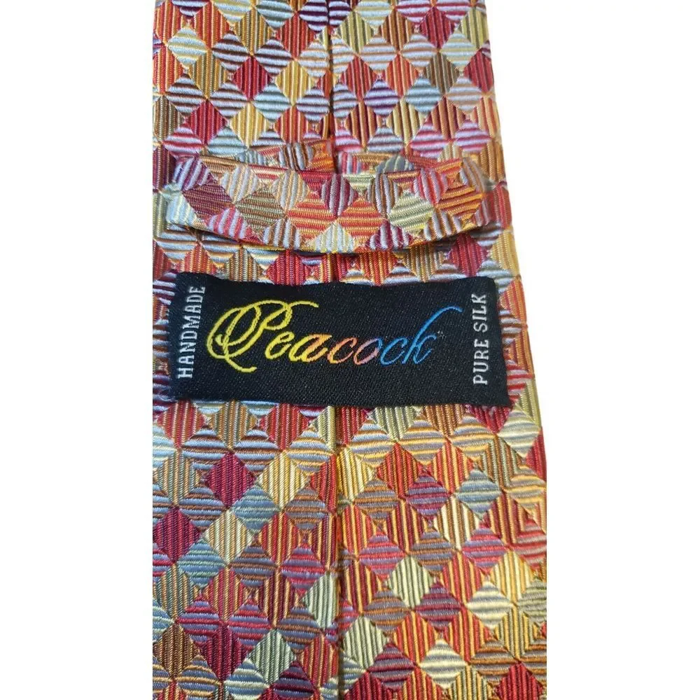 Peacock Neck Tie Mens Designer Luxury Multicolor Geometric Business Church Suit‎
